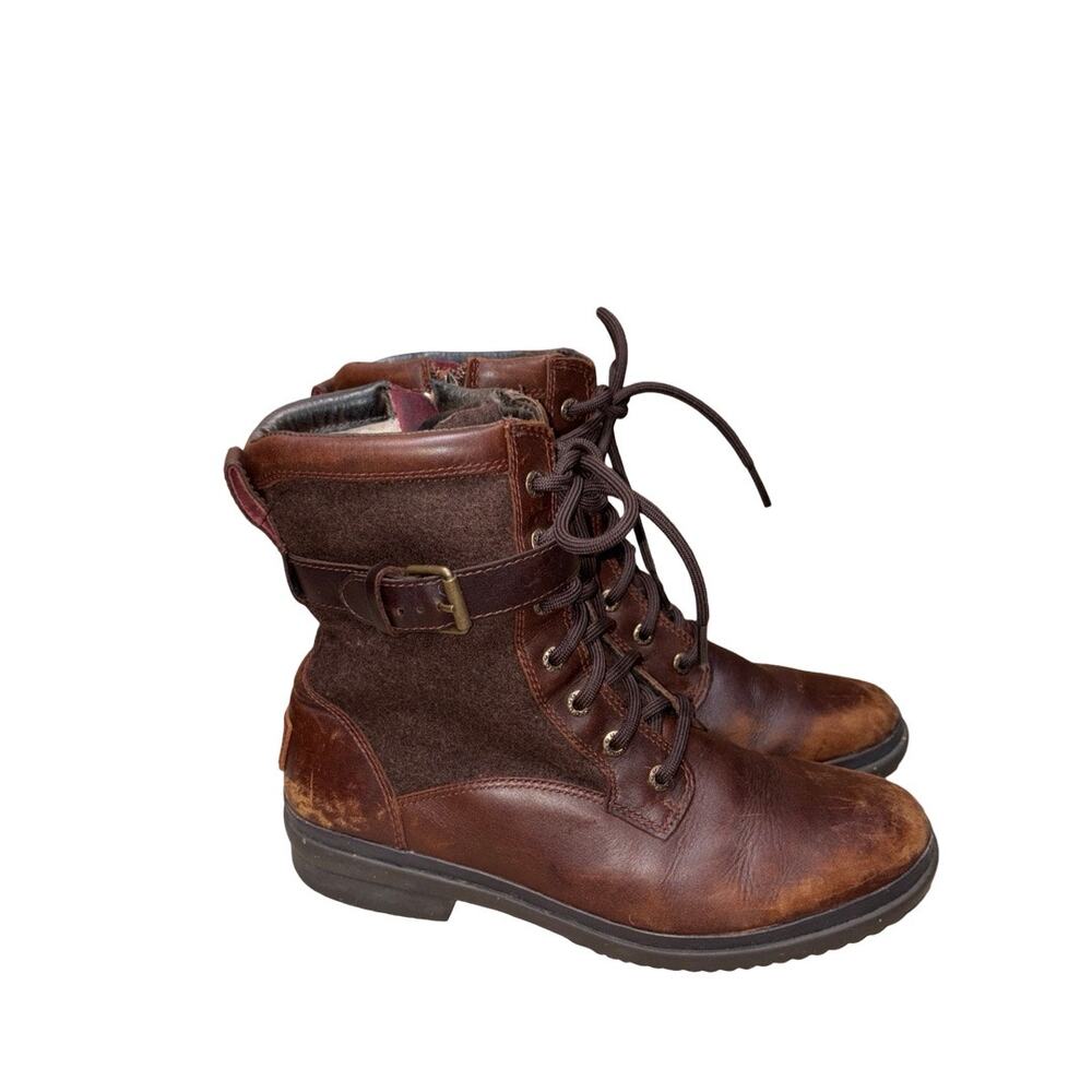 UGG Kesey Chestnut Brown Leather Wool Waterproof Shearling Lined Boots - US 8.5